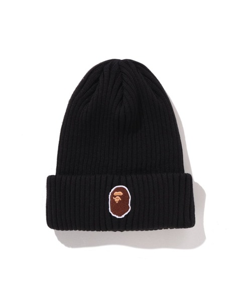 A BATHING APE(アベイシングエイプ)の「APE HEAD ONE POINT KNIT CAP(ニットキャップ/ビーニー・キッズ・ブラック/ベージュ・FREE)」の2枚目の写真