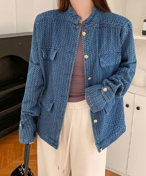 emi+（エミプラス）の「デニムジャガードジャケット（デニムジャケット・レディース・ブルー・M/L）」の2枚目の写真
