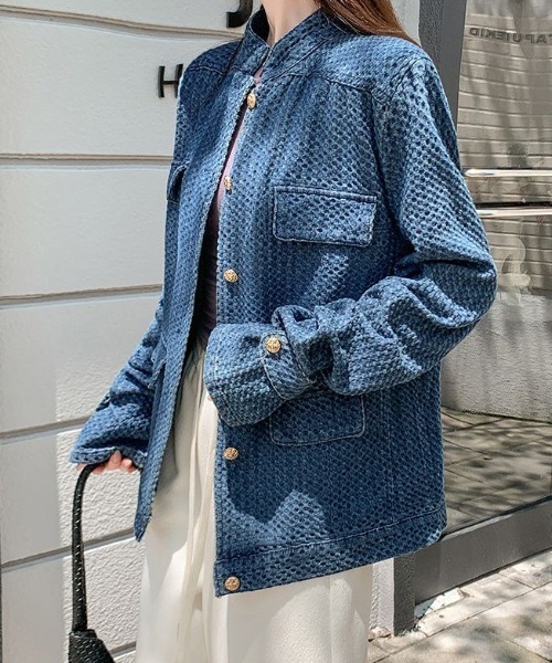 emi+（エミプラス）の「デニムジャガードジャケット（デニムジャケット・レディース・ブルー・M/L）」の3枚目の写真