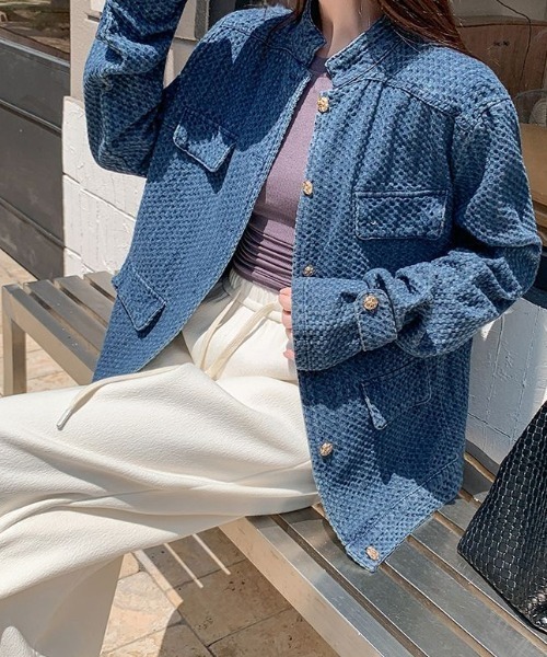 emi+(エミプラス)の「デニムジャガードジャケット(デニムジャケット・レディース・ブルー・M/L)」の4枚目の写真