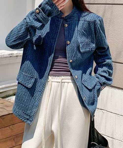 emi+（エミプラス）の「デニムジャガードジャケット（デニムジャケット・レディース・ブルー・M/L）」の5枚目の写真