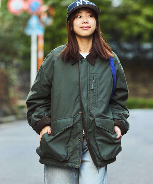 襟コーデュロイ切り替え コットンナイロンブルゾン/フィッシング