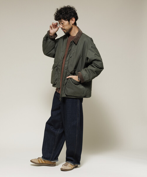 襟コーデュロイ切り替え コットンナイロンブルゾン/フィッシング