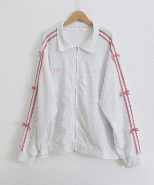 Miniministore(ミニミニストア)の「リボン付きスウェットジップアップパーカー(スウェット・レディース・グレー×ピンク/グレー×サックスブルー・FREE)」の12枚目の写真