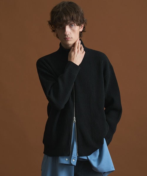 PUBLIC TOKYO(パブリックトウキョウ)の「バウンドウールドライバーズニット/ジップカーディガン(ニット/セーター・メンズ・ブラック/ライトベージュ/チャコールグレー・1/2)」の14枚目の写真