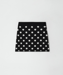 DOT PATTERN BANDING KNIT MINI SKIRT BLACK WHITE DOT