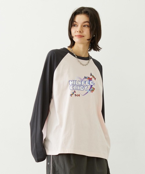 MILKFED.(ミルクフェド)の「CANDY HEART LOGO B/B TEE(Tシャツ/カットソー・レディース・ライトピンク/ブラック/ホワイト・L/M)」の1枚目の写真