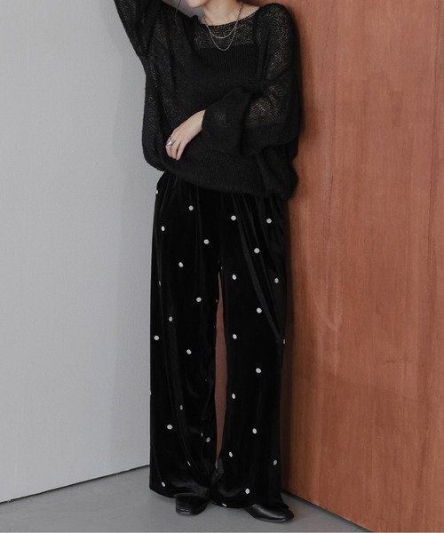 セール】ドットデザインベロアワイドパンツ（その他パンツ）｜AMELY
