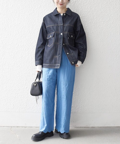 bon_meur(ボンミュール)の「bon_meur:〈洗濯機可能〉ロゴ エンブロイダリー パッチワーク ワイド パンツ(その他パンツ・レディース・ブルー/ナチュラル/ブラック・ONE SIZE)」の14枚目の写真