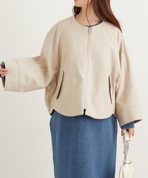 nissen（ニッセン）の「ノーカラードルマンジャケットコート（ノーカラージャケット・レディース・ベージュ/モカ/ブラック・L/LL/M）」の3枚目の写真