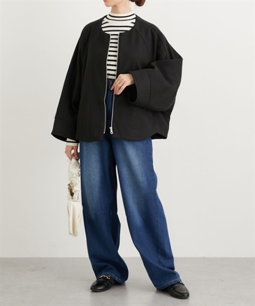 nissen（ニッセン）の「ノーカラードルマンジャケットコート（ノーカラージャケット・レディース・ベージュ/モカ/ブラック・L/LL/M）」の5枚目の写真