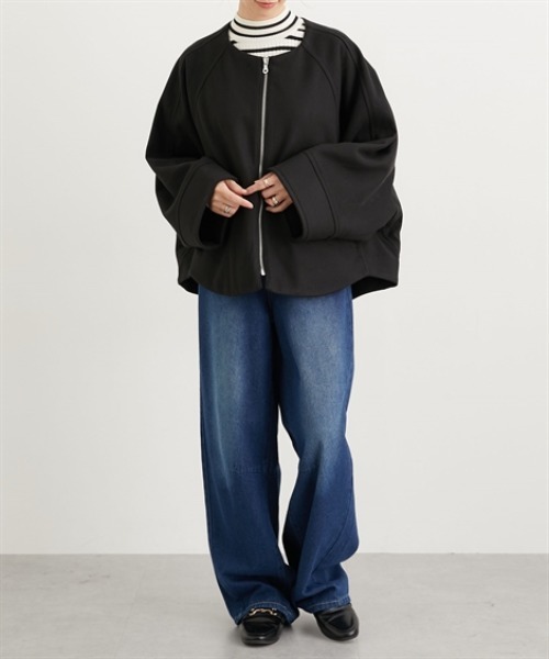 nissen（ニッセン）の「ノーカラードルマンジャケットコート（ノーカラージャケット・レディース・ベージュ/モカ/ブラック・L/LL/M）」の8枚目の写真