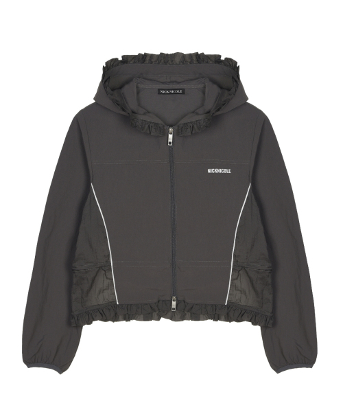 NICK&NICOLE(ニックアンドニコール)の「RUFFLE LACE HOOD JACKET_CHARCOAL(ナイロンジャケット・レディース・チャコール・FREE)」の4枚目の写真
