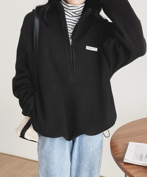 Miniministore(ミニミニストア)の「ハーフジップフリーストップスモックネック(スウェット・レディース・ブラック/アイボリー/ネイビー・FREE)」の2枚目の写真