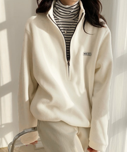 Miniministore(ミニミニストア)の「ハーフジップフリーストップスモックネック(スウェット・レディース・ブラック/アイボリー/ネイビー・FREE)」の4枚目の写真