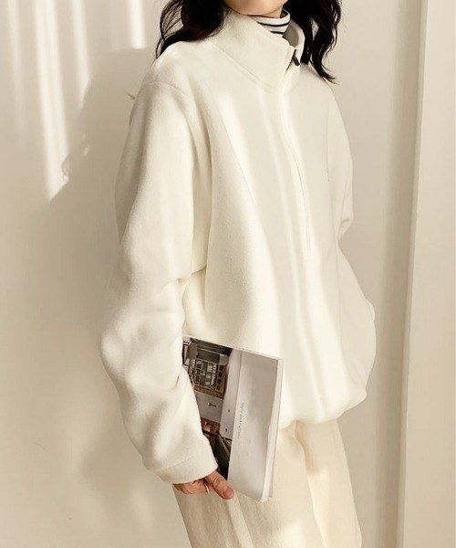 Miniministore(ミニミニストア)の「ハーフジップフリーストップスモックネック(スウェット・レディース・ブラック/アイボリー/ネイビー・FREE)」の6枚目の写真