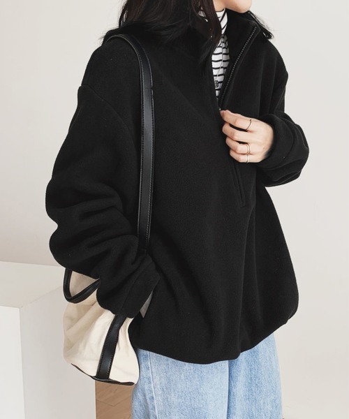 Miniministore(ミニミニストア)の「ハーフジップフリーストップスモックネック(スウェット・レディース・ブラック/アイボリー/ネイビー・FREE)」の10枚目の写真
