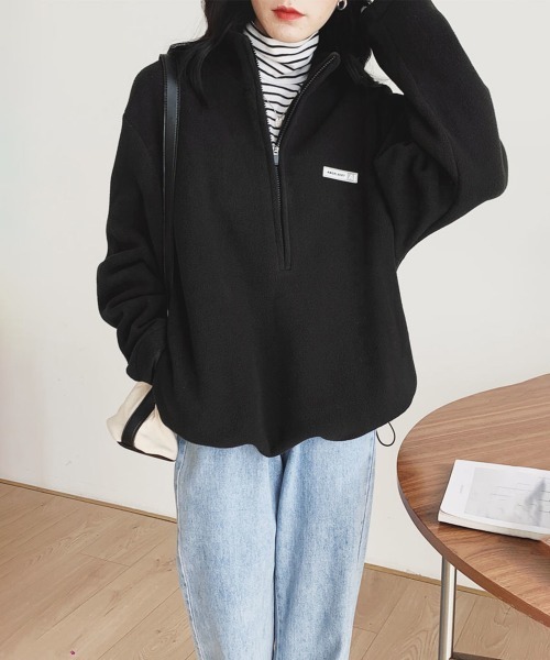 Miniministore(ミニミニストア)の「ハーフジップフリーストップスモックネック(スウェット・レディース・ブラック/アイボリー/ネイビー・FREE)」の12枚目の写真