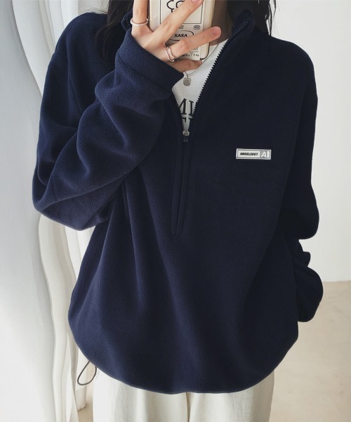 Miniministore(ミニミニストア)の「ハーフジップフリーストップスモックネック(スウェット・レディース・ブラック/アイボリー/ネイビー・FREE)」の15枚目の写真