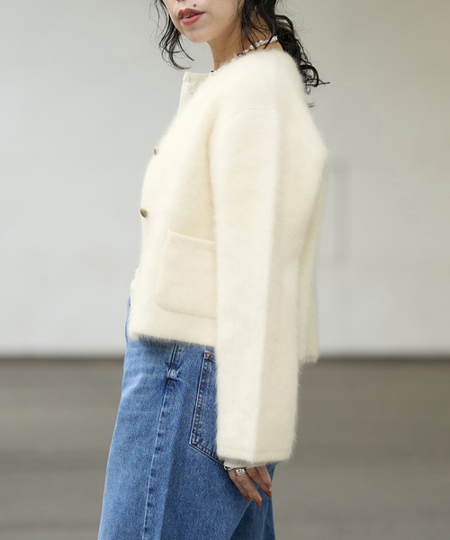 IENA LA BOUCLE(イエナラブークル)の「IENA LA BOUCLE ファーニットジャケット(ニット/セーター・レディース・チャコールグレー/ホワイト・FREE)」の12枚目の写真