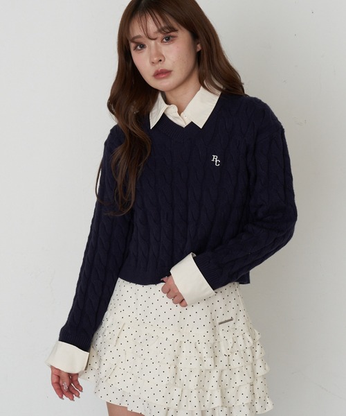 RAY CASSIN（レイカズン）の「シャツ襟ケーブルニット（ニット/セーター・レディース・グレー/ブラウン/ベージュ/ネイビー・FREE）」の10枚目の写真