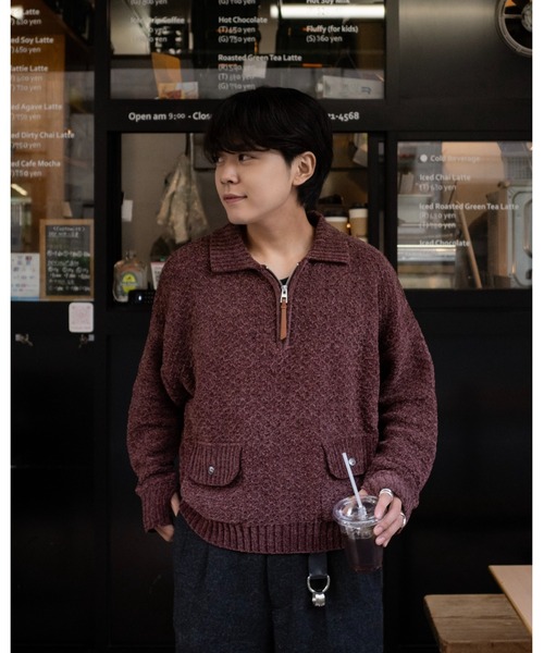 CIASU（シアス）の「短丈モールリブニット（ニット/セーター・メンズ・グリーン/ブラック/ブラウン・MEDIUM/LARGE）」の2枚目の写真