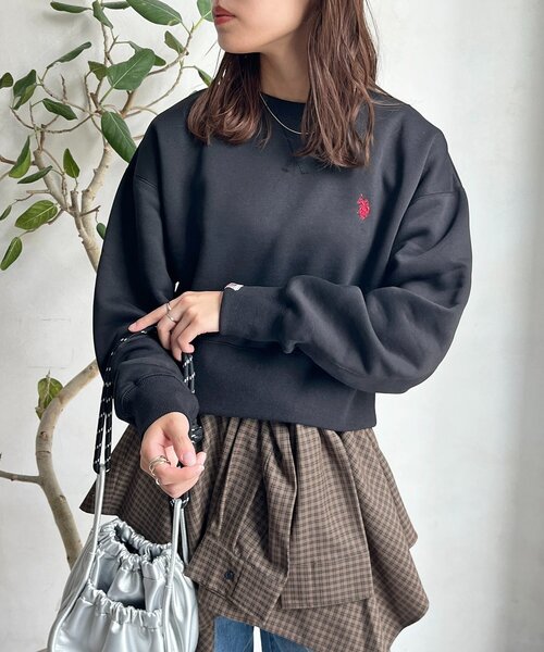U.S. POLO ASSN.(ユーエスポロアッスン)の「クロップド裏起毛プルオーバー(スウェット・レディース・レッド/グリーン/ブラック/グレー系その他/グレー・FREE)」の6枚目の写真