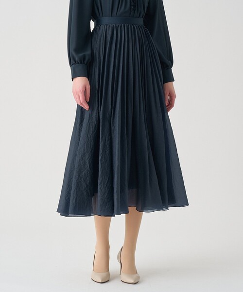 ANAYI ジャガードレース プリーツスカート 36 ネイビー 洗える】レザーライクプリーツ スカート（SKWWCW0306） | 23