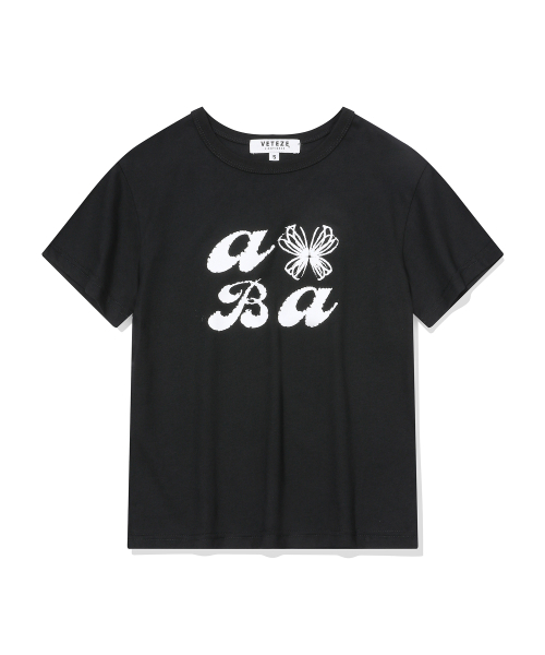 VETEZE(ベテゼ)の「オブにABAスタリボンハーフTシャツ(ブラック)(Tシャツ/カットソー・レディース・ブラック・SMALL/MEDIUM)」の1枚目の写真