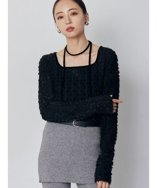 MURUA(ムルーア)の「リボンタイフェザートップス(Tシャツ/カットソー・レディース・ブラック/ブラウン/ホワイト・FREE)」の1枚目の写真