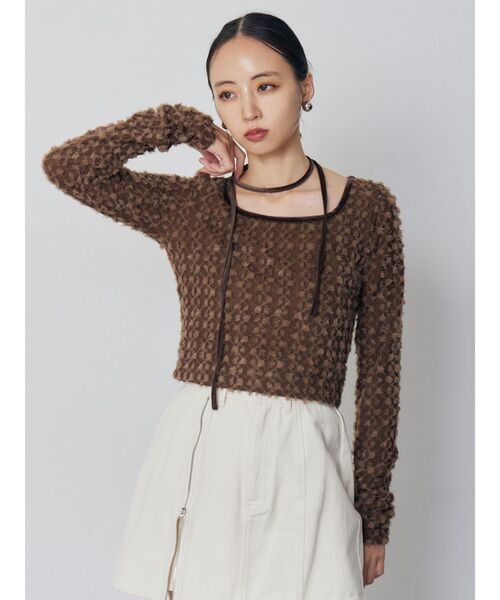 MURUA(ムルーア)の「リボンタイフェザートップス(Tシャツ/カットソー・レディース・ブラック/ブラウン/ホワイト・FREE)」の5枚目の写真