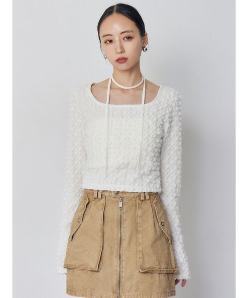 MURUA(ムルーア)の「リボンタイフェザートップス(Tシャツ/カットソー・レディース・ブラック/ブラウン/ホワイト・FREE)」の11枚目の写真