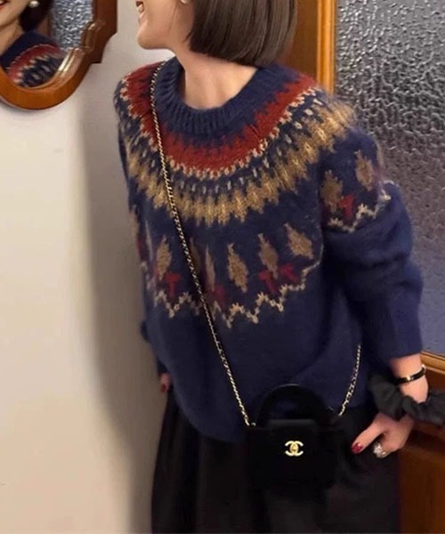gossip！ロサンゼルス（ゴシップロサンゼルス）の「ノルディックパターン ルーズニット（ニット/セーター・レディース・グレー/ネイビー・FREE）」の4枚目の写真
