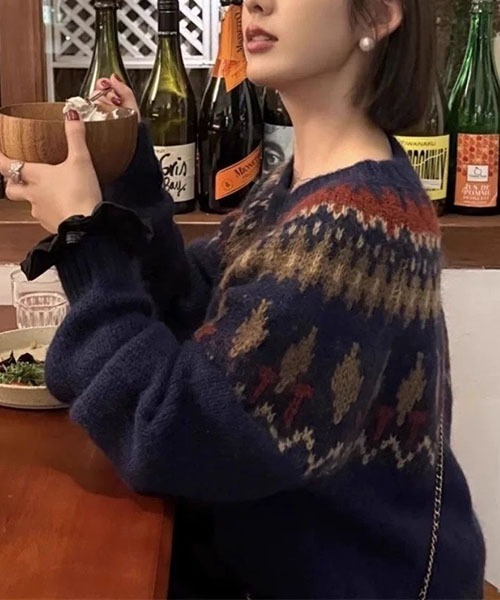 gossip！ロサンゼルス（ゴシップロサンゼルス）の「ノルディックパターン ルーズニット（ニット/セーター・レディース・グレー/ネイビー・FREE）」の10枚目の写真