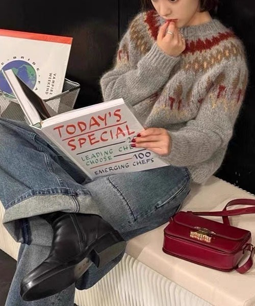 gossip！ロサンゼルス（ゴシップロサンゼルス）の「ノルディックパターン ルーズニット（ニット/セーター・レディース・グレー/ネイビー・FREE）」の22枚目の写真
