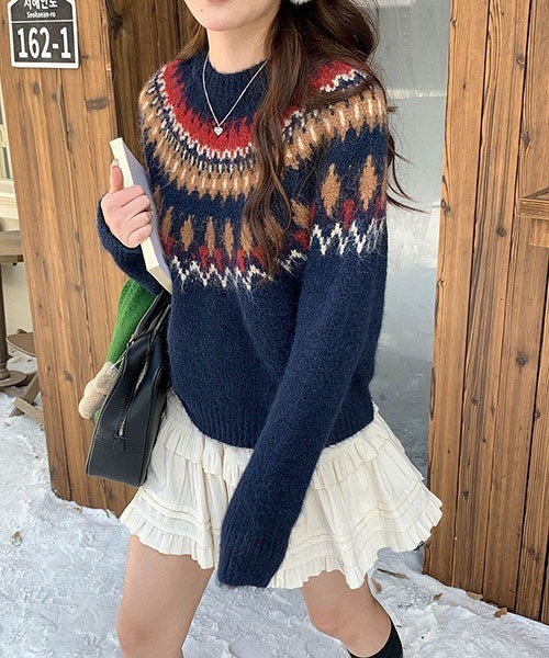 gossip！ロサンゼルス（ゴシップロサンゼルス）の「ノルディックパターン ルーズニット（ニット/セーター・レディース・グレー/ネイビー・FREE）」の13枚目の写真