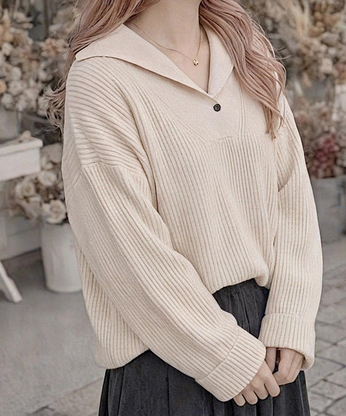cammie(キャミー)の「セーラーカラー風リブニット(ニット/セーター・レディース・アイボリー/ダークアッシュ・F)」の4枚目の写真