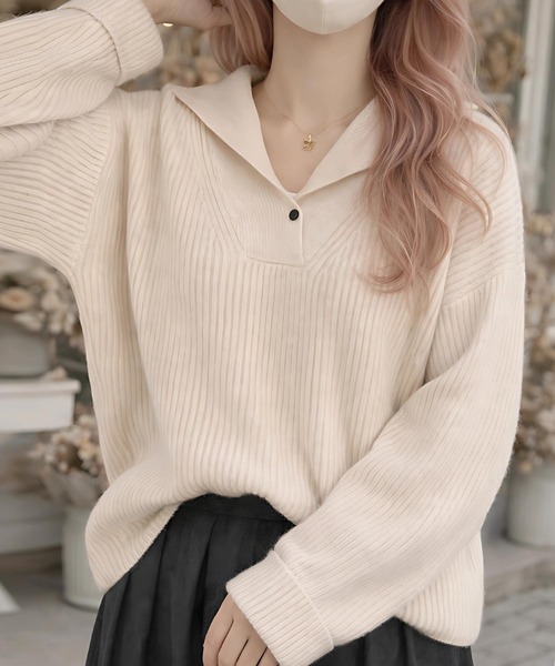 cammie(キャミー)の「セーラーカラー風リブニット(ニット/セーター・レディース・アイボリー/ダークアッシュ・F)」の3枚目の写真