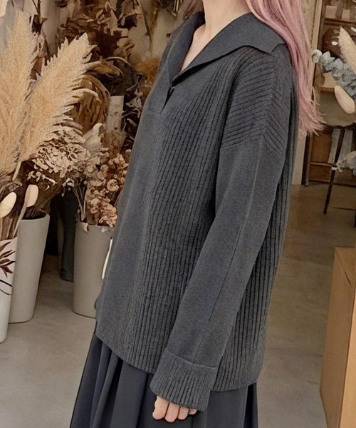 cammie(キャミー)の「セーラーカラー風リブニット(ニット/セーター・レディース・アイボリー/ダークアッシュ・F)」の7枚目の写真