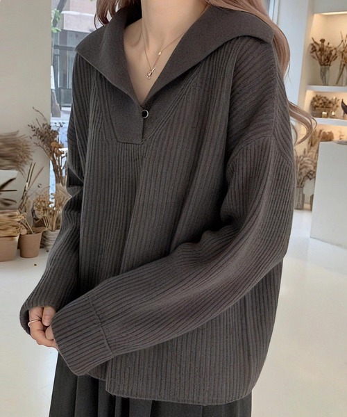 cammie(キャミー)の「セーラーカラー風リブニット(ニット/セーター・レディース・アイボリー/ダークアッシュ・F)」の9枚目の写真