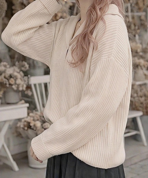 cammie(キャミー)の「セーラーカラー風リブニット(ニット/セーター・レディース・アイボリー/ダークアッシュ・F)」の5枚目の写真