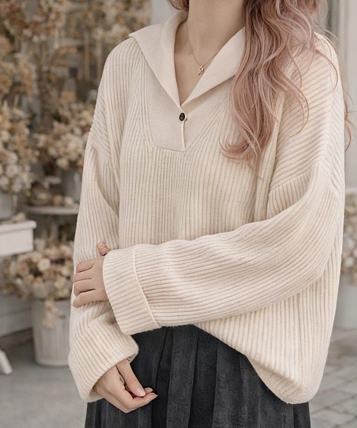 cammie(キャミー)の「セーラーカラー風リブニット(ニット/セーター・レディース・アイボリー/ダークアッシュ・F)」の10枚目の写真