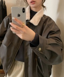 YUGA_YGMC Lapel fleece-lined leather jacket