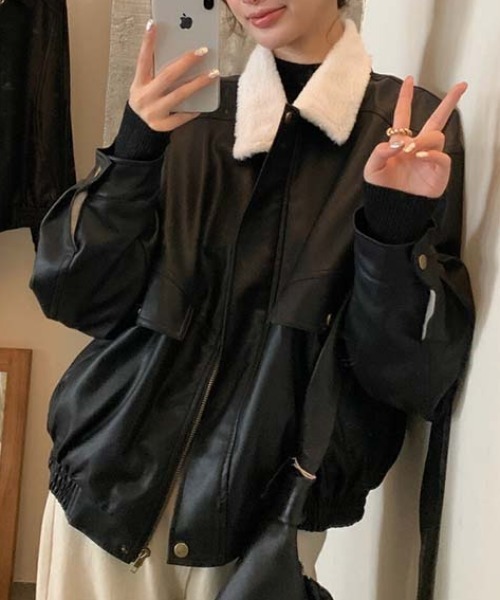 FREE STYLISTS(フリー スタイリスト)の「YUGA_YGMC Lapel fleece-lined leather jacket(ブルゾン・レディース・ブラック/ブラウン・FREE)」の17枚目の写真