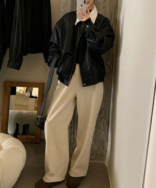 FREE STYLISTS(フリー スタイリスト)の「YUGA_YGMC Lapel fleece-lined leather jacket(ブルゾン・レディース・ブラック/ブラウン・FREE)」の18枚目の写真