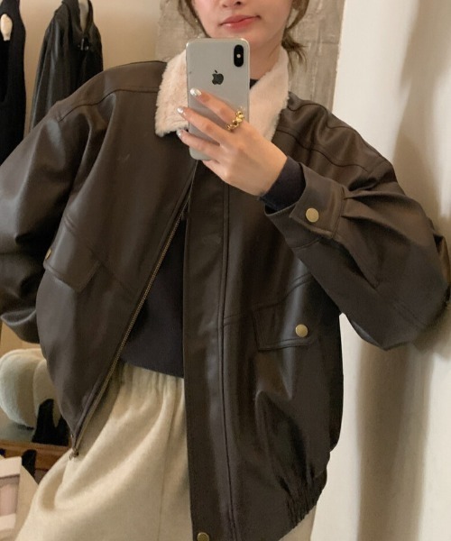 FREE STYLISTS(フリー スタイリスト)の「YUGA_YGMC Lapel fleece-lined leather jacket(ブルゾン・レディース・ブラック/ブラウン・FREE)」の20枚目の写真