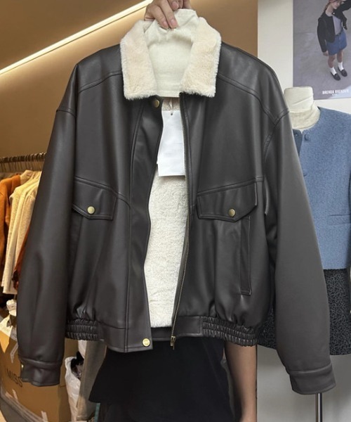 FREE STYLISTS(フリー スタイリスト)の「YUGA_YGMC Lapel fleece-lined leather jacket(ブルゾン・レディース・ブラック/ブラウン・FREE)」の12枚目の写真