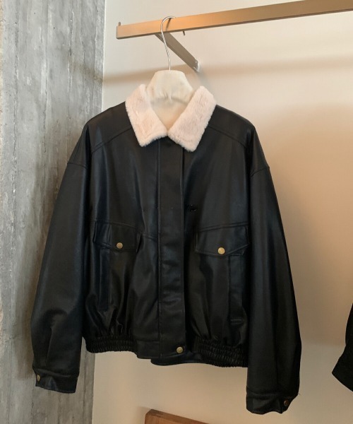 FREE STYLISTS(フリー スタイリスト)の「YUGA_YGMC Lapel fleece-lined leather jacket(ブルゾン・レディース・ブラック/ブラウン・FREE)」の9枚目の写真
