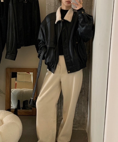 FREE STYLISTS(フリー スタイリスト)の「YUGA_YGMC Lapel fleece-lined leather jacket(ブルゾン・レディース・ブラック/ブラウン・FREE)」の19枚目の写真