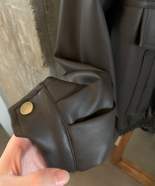 FREE STYLISTS(フリー スタイリスト)の「YUGA_YGMC Lapel fleece-lined leather jacket(ブルゾン・レディース・ブラック/ブラウン・FREE)」の7枚目の写真